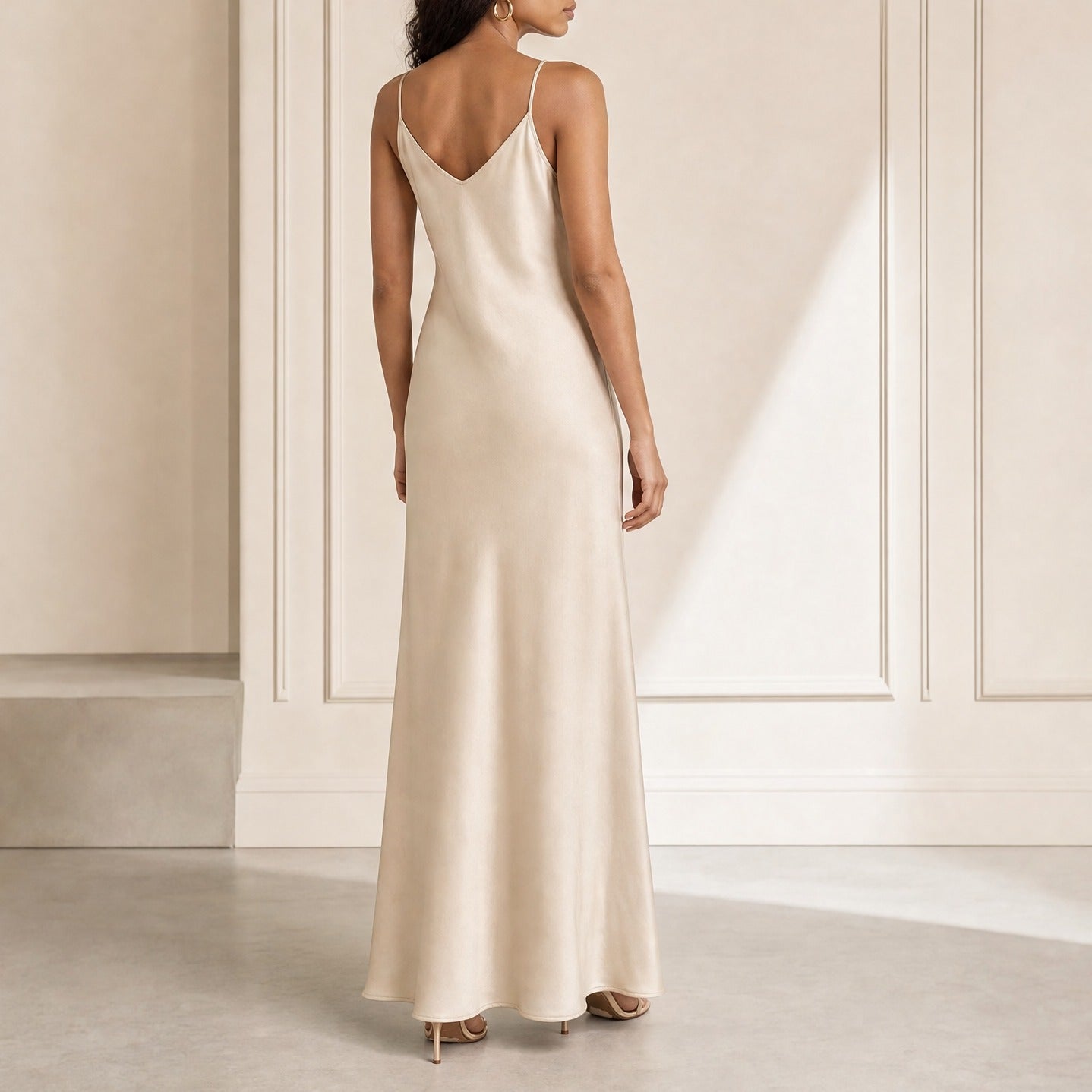 Off-white Antonelli midi dress back detail with straps, close-up