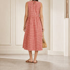 Red checkered APUNTOB midi dress, back detail view