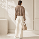 Taupe bomber jacket back view showing crushed satin texture by Lord & Taylor Heritage