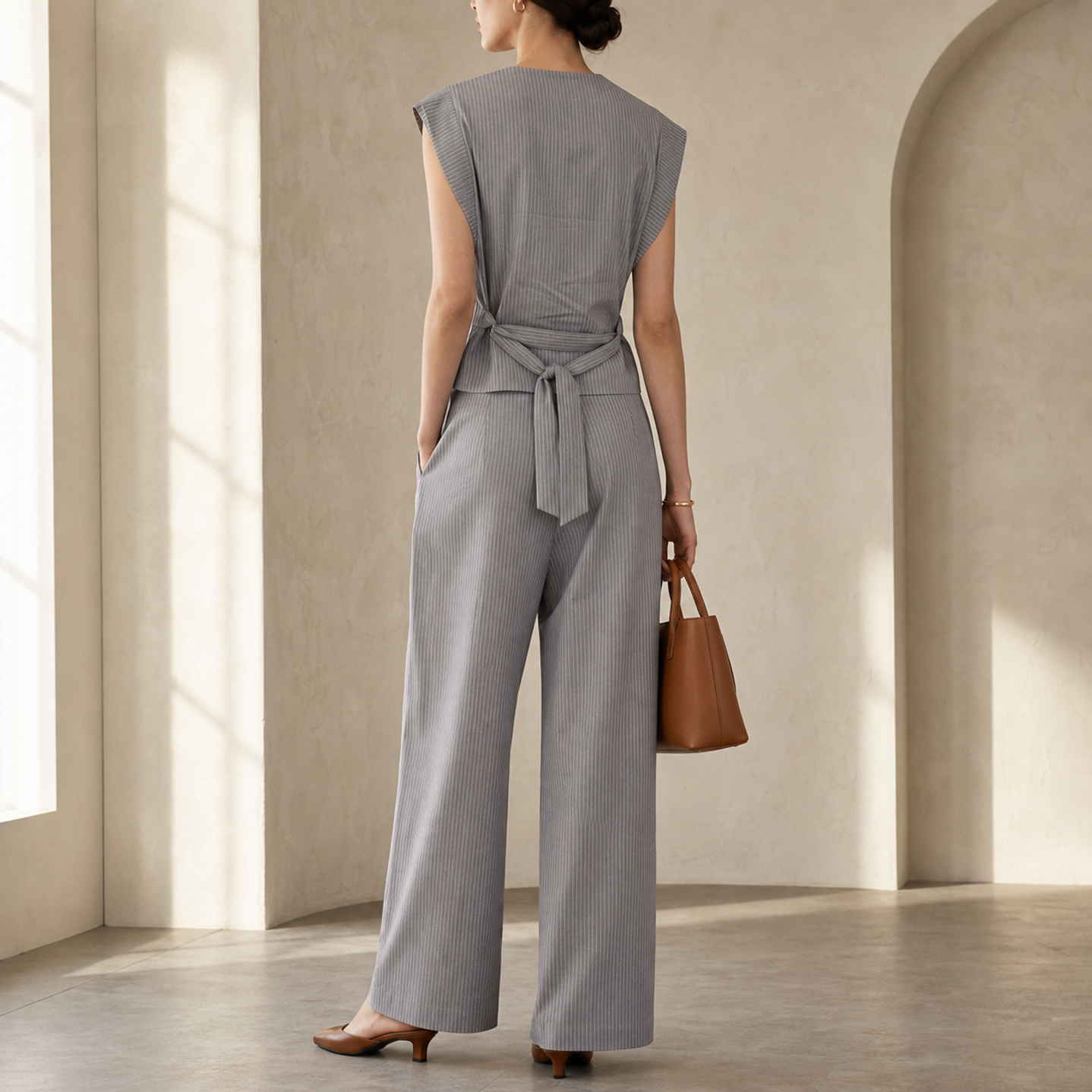Grey two-piece set back view, close-up by Lord & Taylor Heritage