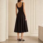 Brown STAUD Wells midi dress, close-up back detail
