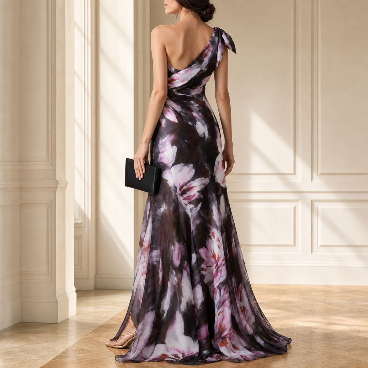 Lord & Taylor Heritage One-Shoulder Maxi Gown, Floral Chiffon