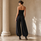 Black balloon-hem trousers with gathered cuffed ankle, back view by Lord & Taylor Heritage