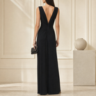 Black sleeveless gown with V-back neckline and gathered drape, back view by Lord & Taylor Heritage