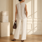 Cream polka dot sleeveless top by Lord & Taylor Heritage, back view detail