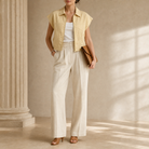 Yellow utility top front detail with gold-tone zip and pointed collar by Lord & Taylor Heritage