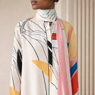 Multicolor printed silk maxi dress by F.R.S FOR RESTLESS SLEEPERS, front detail close-up