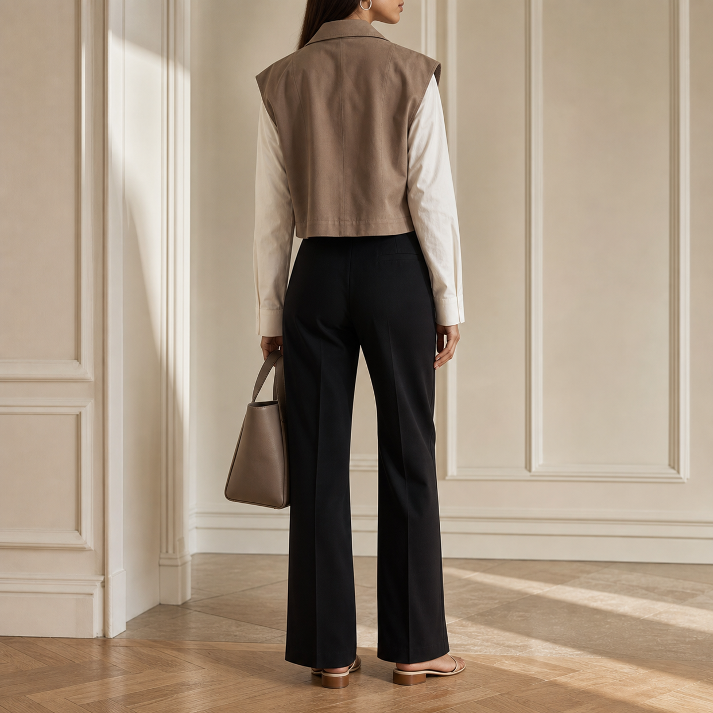 77BACKIMAGE NEEDED Lord & Taylor Heritage Sleeveless Wrap Vest, Ecru — front detail