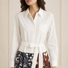 White maxi dress shirt collar and tie detail close-up by WEEKEND MAX MARA