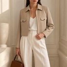 Camel utility jacket open front and pointed collar detail by Lord & Taylor Heritage