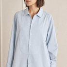 Baby blue mini shirt dress by JW Anderson, front detail with collar