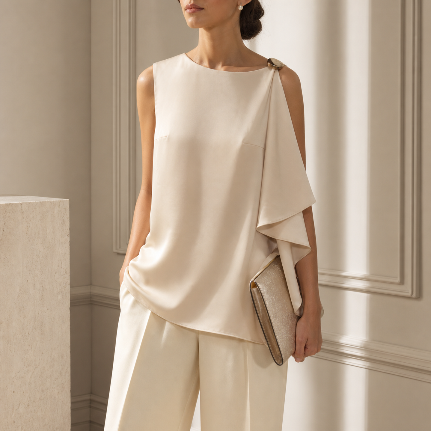 Beige dress front construction detail by Lord & Taylor Heritage