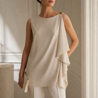 Beige dress front design detail close-up by Lord & Taylor Heritage