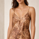 BA&SH Catelina dress V-neckline and animal print detail, close-up front view