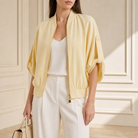 Yellow bomber jacket ribbed collar and gold-tone zip front detail by Lord & Taylor Heritage