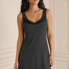 Grey slip dress sweetheart neckline with lace trim detail by MM6 Maison Margiela