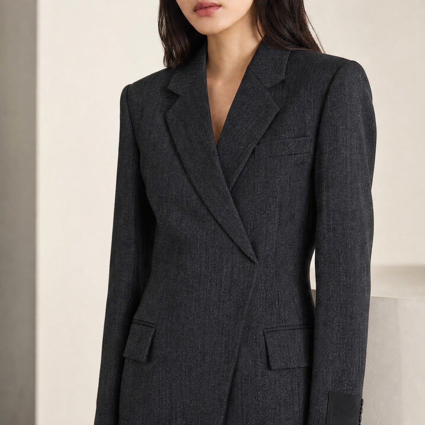 Black wool mini blazer dress by Alexander Wang, notched lapel detail