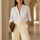 Lord & Taylor Heritage Wide-Leg Trousers, Buttercream Yellow — front detail