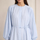 Light blue cotton poplin dress by LOULOU, stand collar and button placket detail