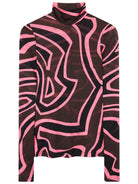 Brown and coral Pucci turtleneck top with Labirinto print, front view