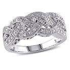 Sterling silver diamond braided ring with pavé setting, front view by Lord & Taylor
