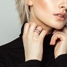 Multicolor created sapphire eternity ring worn on hand by Lord & Taylor