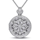 Sterling silver diamond locket pendant necklace with floral design by Lord & Taylor, front view