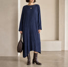 Black DANIELA GREGIS Spicchi midi dress with asymmetrical hem, full body view