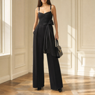 Black evening jumpsuit with sweetheart neckline and wide-leg trousers by Lord & Taylor Heritage, full-length view