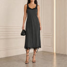 Grey MM6 Maison Margiela midi slip dress, full body front view