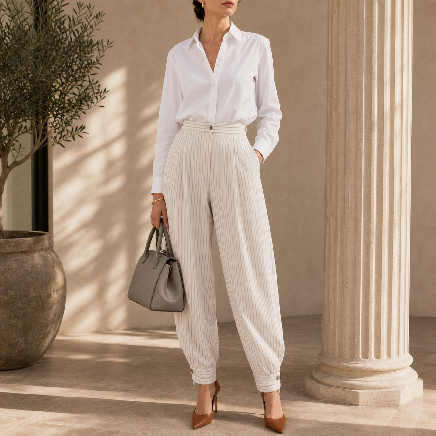 need ghost image 42900-Beige-Trousers — on model, full length
