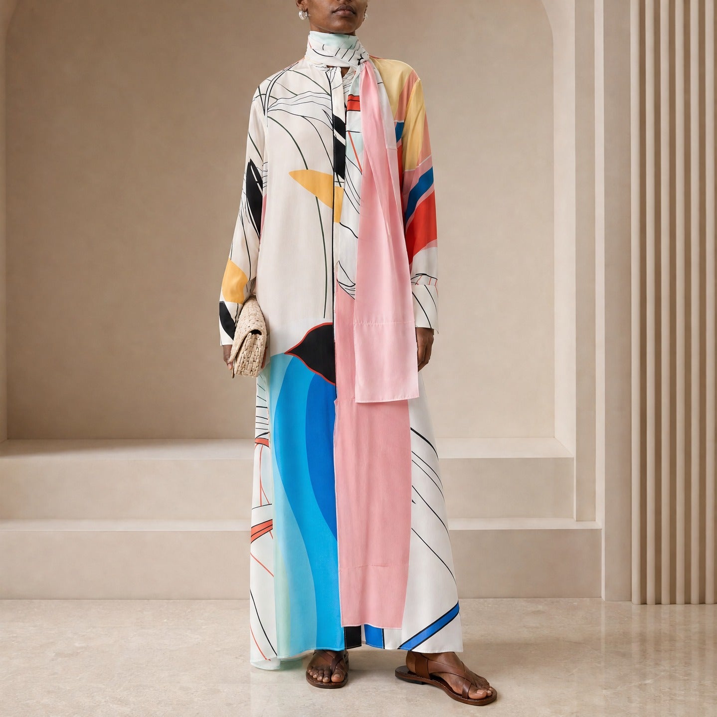 Multicolor printed silk maxi dress by F.R.S FOR RESTLESS SLEEPERS, full body front view