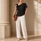 Lord & Taylor Heritage One-Shoulder Top, Black with Lace — on model, full length