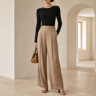 re do this pant back has a little slit on under back belt 42892 pant — on model, full length