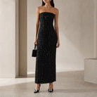 Black ROTATE BIRGERCHRISTENSEN beaded maxi dress, full-length front view