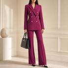 Magenta double-breasted blazer with gold buttons, full-length view by Lord & Taylor Heritage
