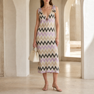 Lilac chevron knit midi dress with tie-shoulder straps by Lord & Taylor Heritage, full-length front view