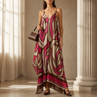 Fuchsia sleeveless midi dress by Lord & Taylor Heritage, full length on model