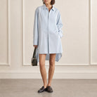 Baby blue JW Anderson cotton-silk shirt dress, full body front view