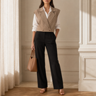 Needs to be a darker color Lord & Taylor Heritage Sleeveless Wrap Vest, Ecru — on model, full length