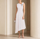 Pink and purple asymmetric midi dress by Jil Sander, full-length front view