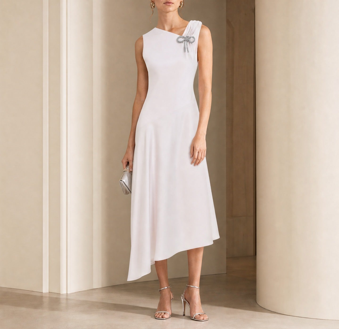 Pink and purple asymmetric midi dress by Jil Sander, full-length front view