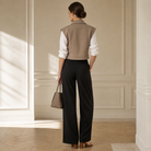77BACKIMAGE NEEDED Lord & Taylor Heritage Sleeveless Wrap Vest, Ecru — on model, full length