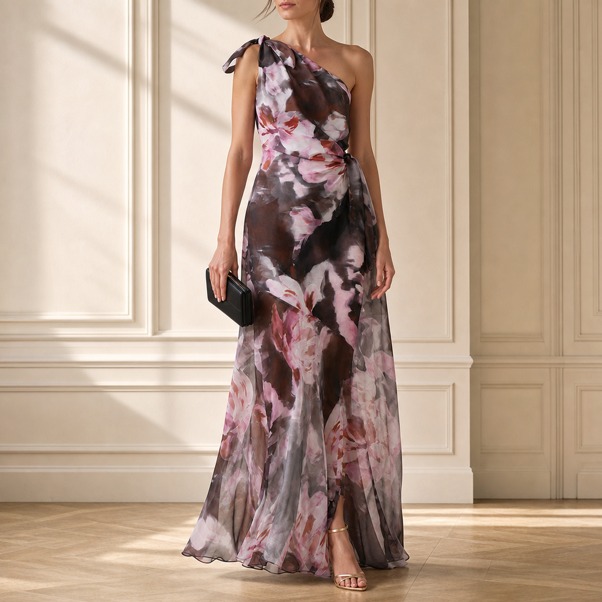 Lord & Taylor Heritage One-Shoulder Maxi Gown, Floral Chiffon