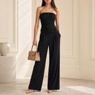 Lord & Taylor Heritage Embellished Bustier Top, Black — on model, full length