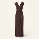Lord & Taylor Heritage bronze sleeveless gown with twist waist, flat product view
