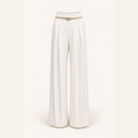 Champagne satin wide-leg trousers flat lay product shot showing full silhouette