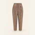 Beige metallic tapered trousers by Lord & Taylor Heritage, flat product shot