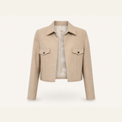 Camel cropped utility jacket flat lay product shot by Lord & Taylor Heritage