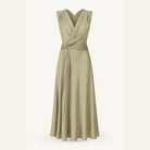 Lord & Taylor Heritage sage satin midi dress with bias-cut skirt, flat lay